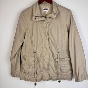 AMX Safari Utility Jacket Womens Med Khaki Tan Long Sleeve Ripstop Field Cargo